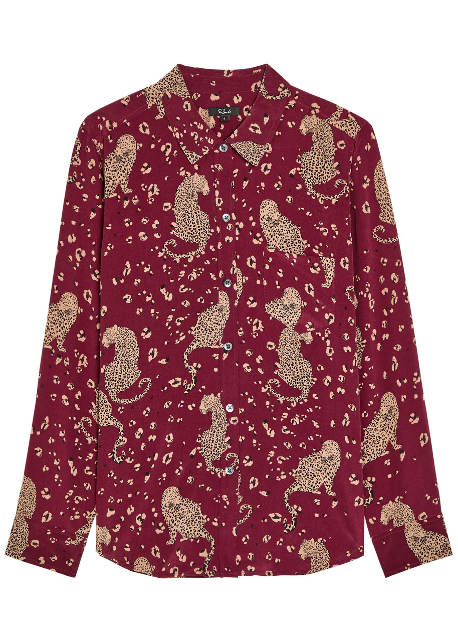 Rails Kate Jaguar Print Silk Button-up Shirt In Red