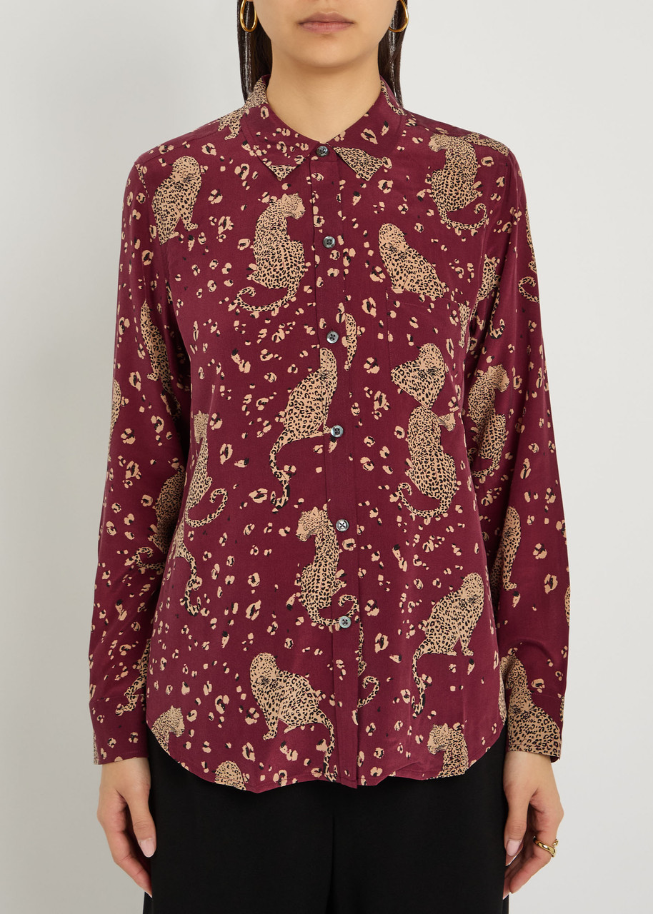 Rails Kate Jaguar Print Silk Button-up Shirt In Red