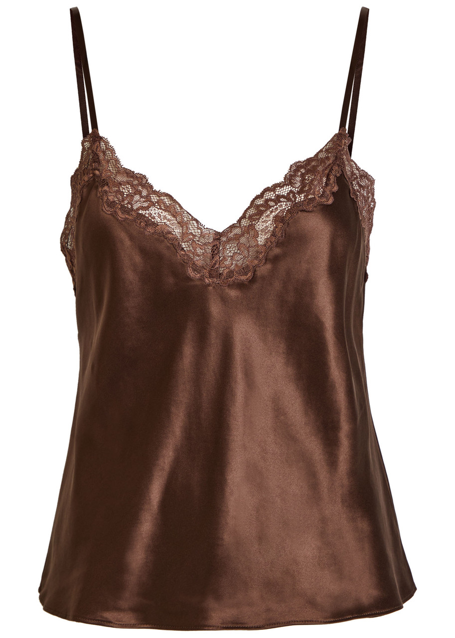 Reformation Teddy Lace-trim Silk Camisole Top In Brown