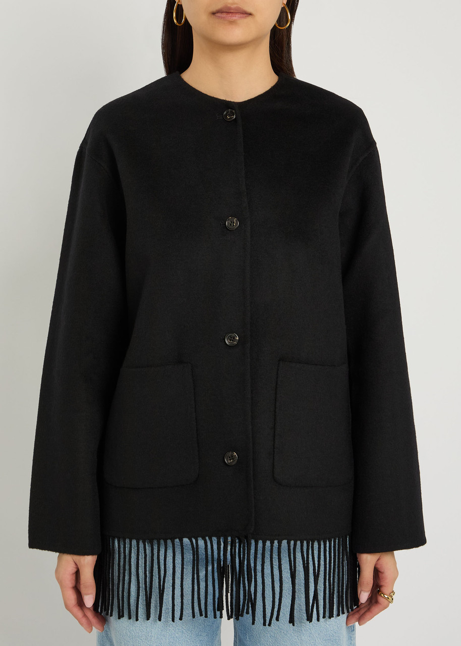 Rails Tomoko Fringed Wool-blend Buttondown Jacket In Black