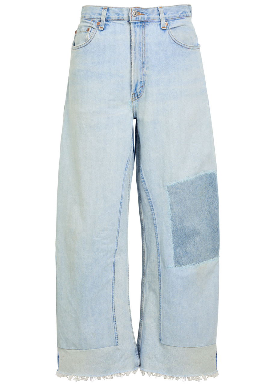 B Sides Vintage Reworked Culotte Panelled Wide-leg Jeans In Blue