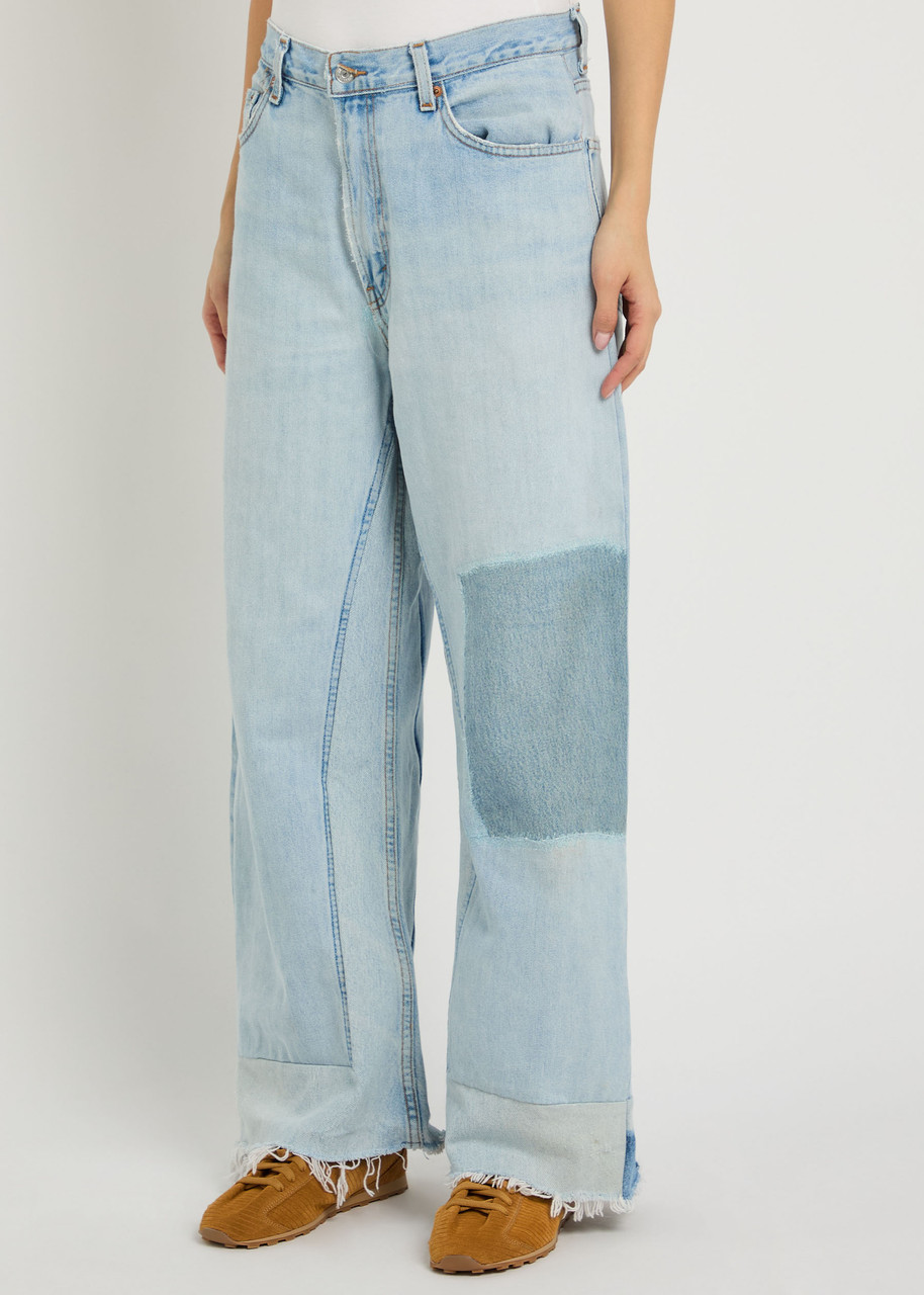 B Sides Vintage Reworked Culotte Panelled Wide-leg Jeans In Blue