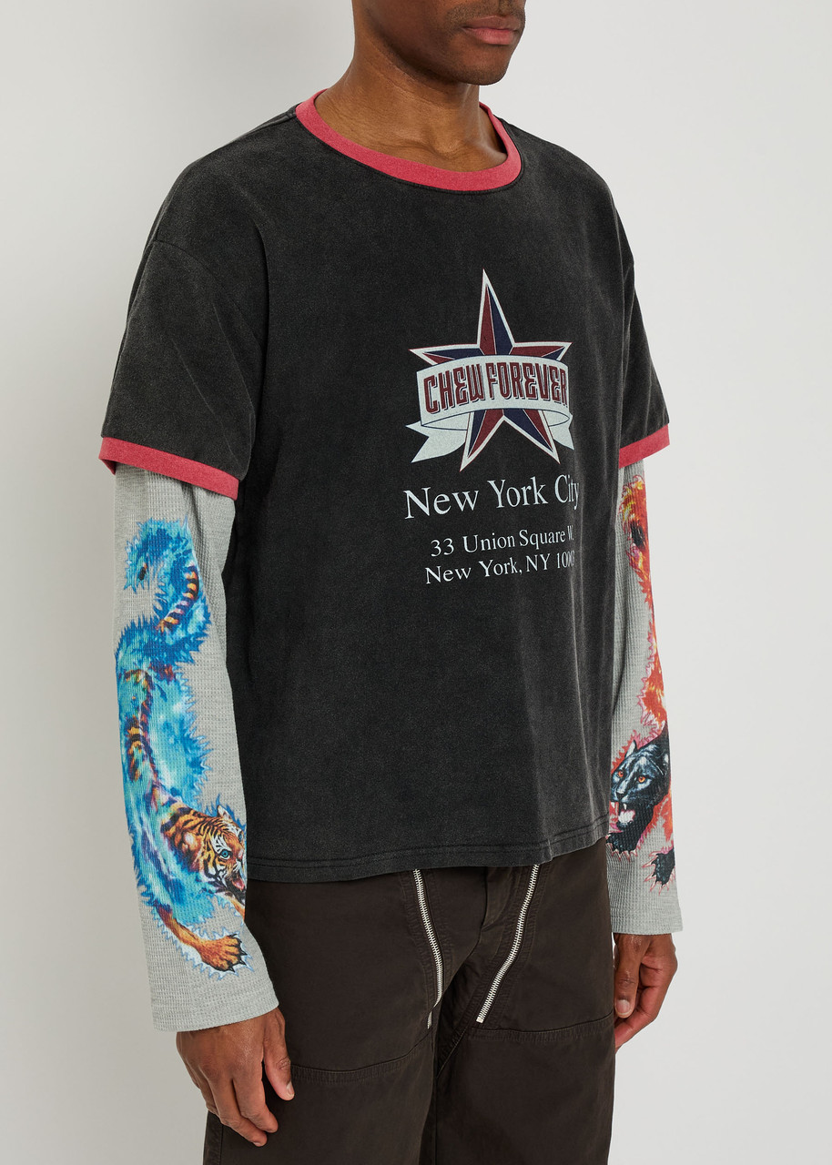 Chew Forever Tommy Ringer Printed Long Sleeve Cotton T-shirt In Black