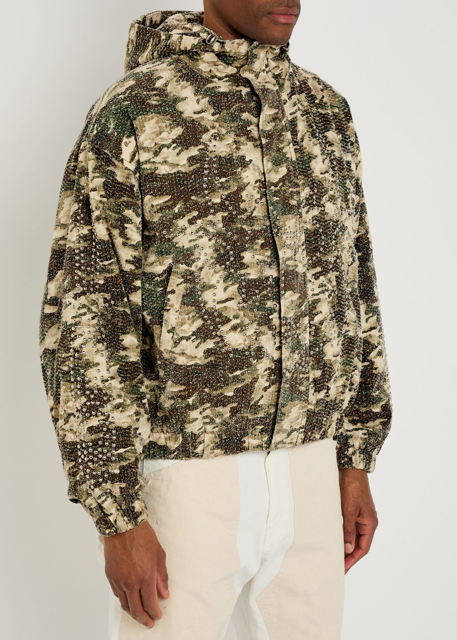 Chew Forever Roach Camo Studded Hooded Parka Jacket In Multi