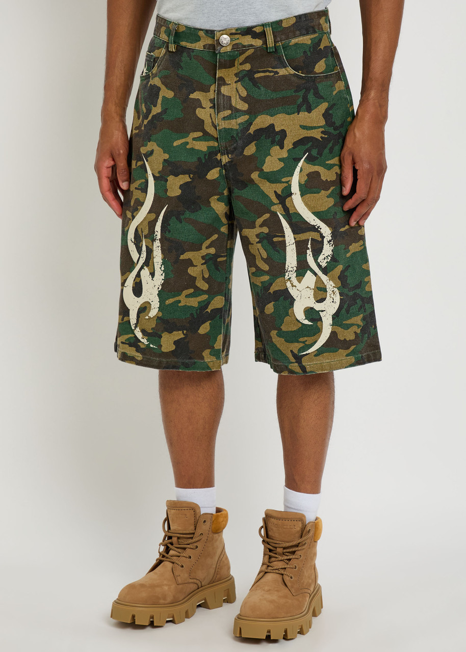 Chew Forever Tribal Camo-printed Denim Shorts In Multi