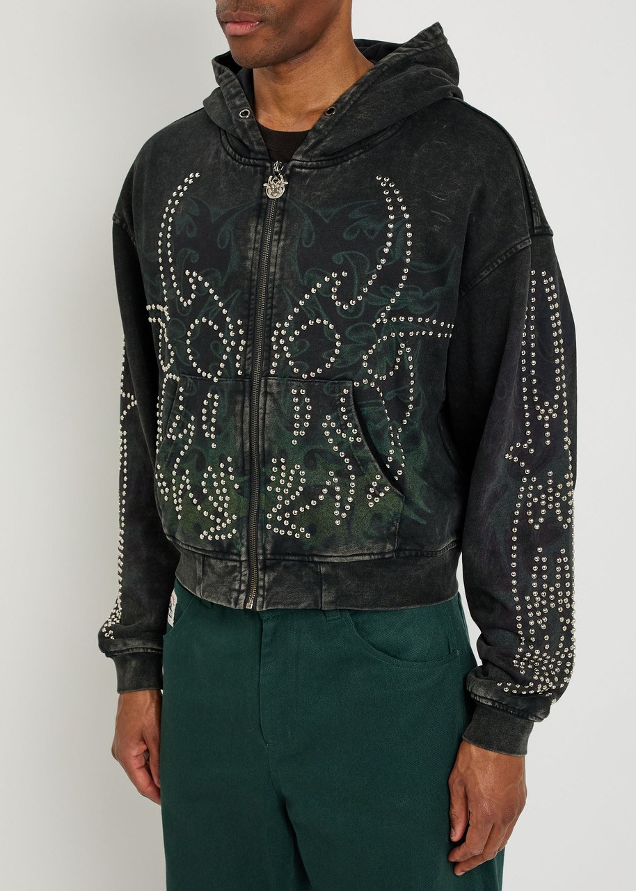 Chew Forever Static Roach Studded Hooded Cotton Sweatshirt In Black