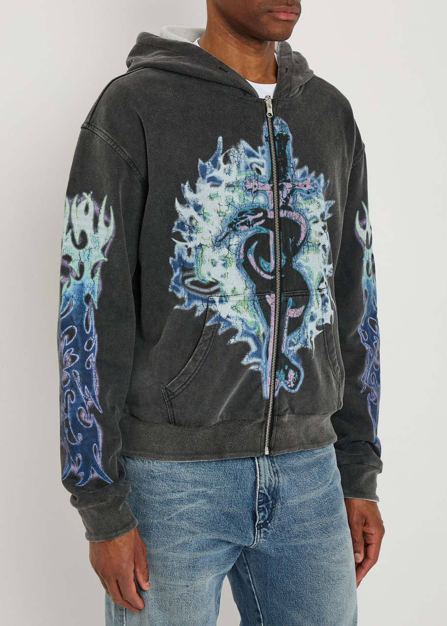 Chew Forever Pharma/roach Reversible Hooded Cotton Sweatshirt In Black