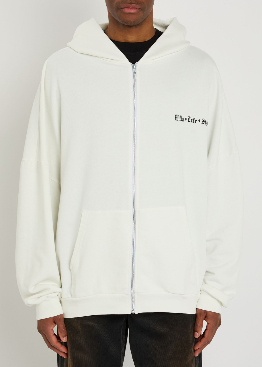 Willy Chavarria Willy Life Style Printed Hooded Cotton Sweatshirt In White