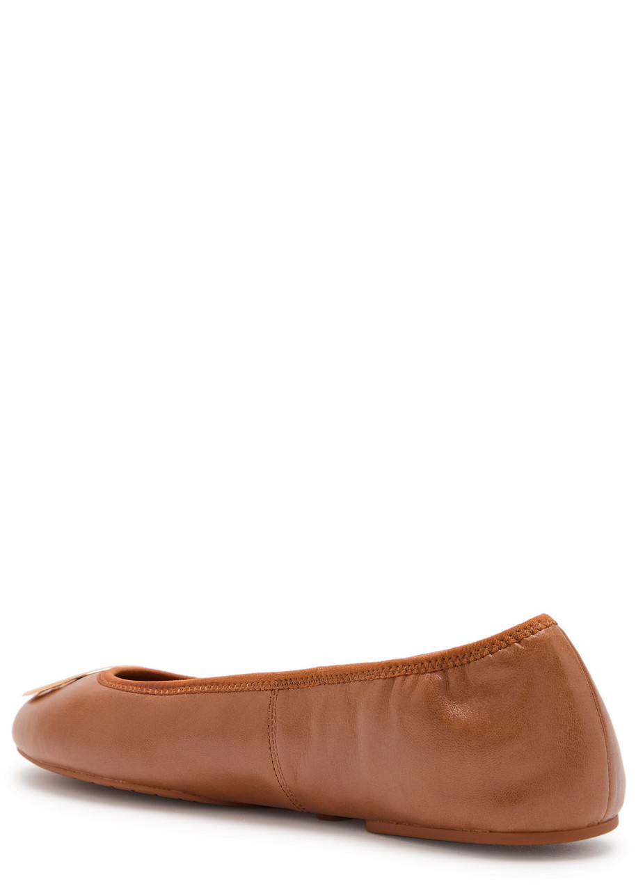 Tory Burch Reva Travel Logo Leather Ballet Flats In Brown