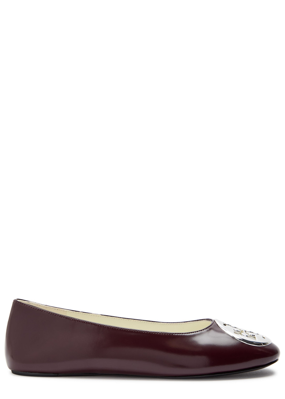 Tory Burch Reva Glossed Leather Ballet Flats In Brown