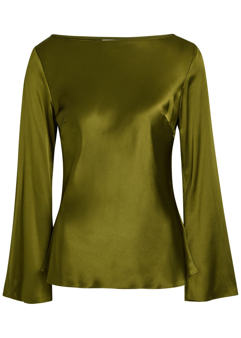 Reformation Marlow Silk Top In Green