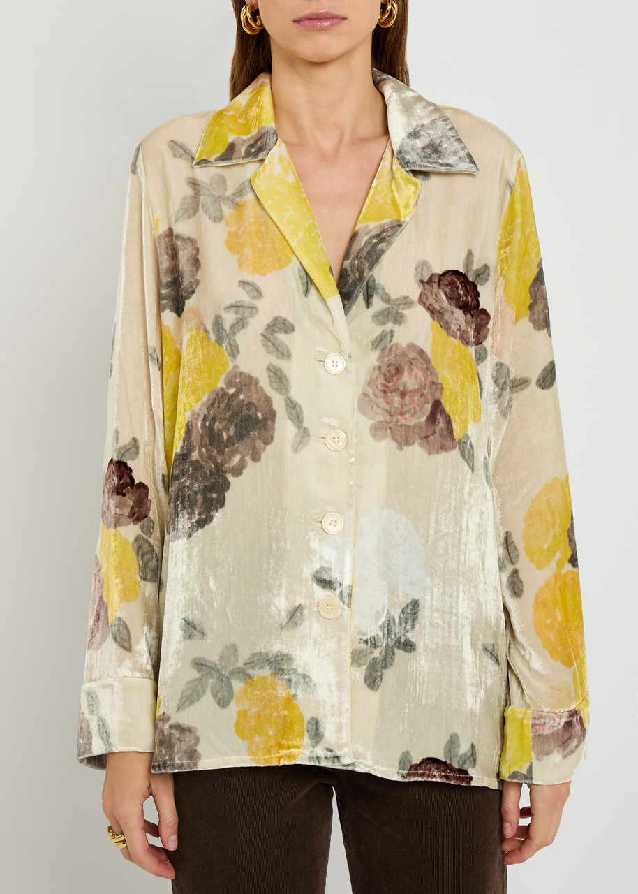 Bernadette Louis Floral-print Velour Blouse In Multi