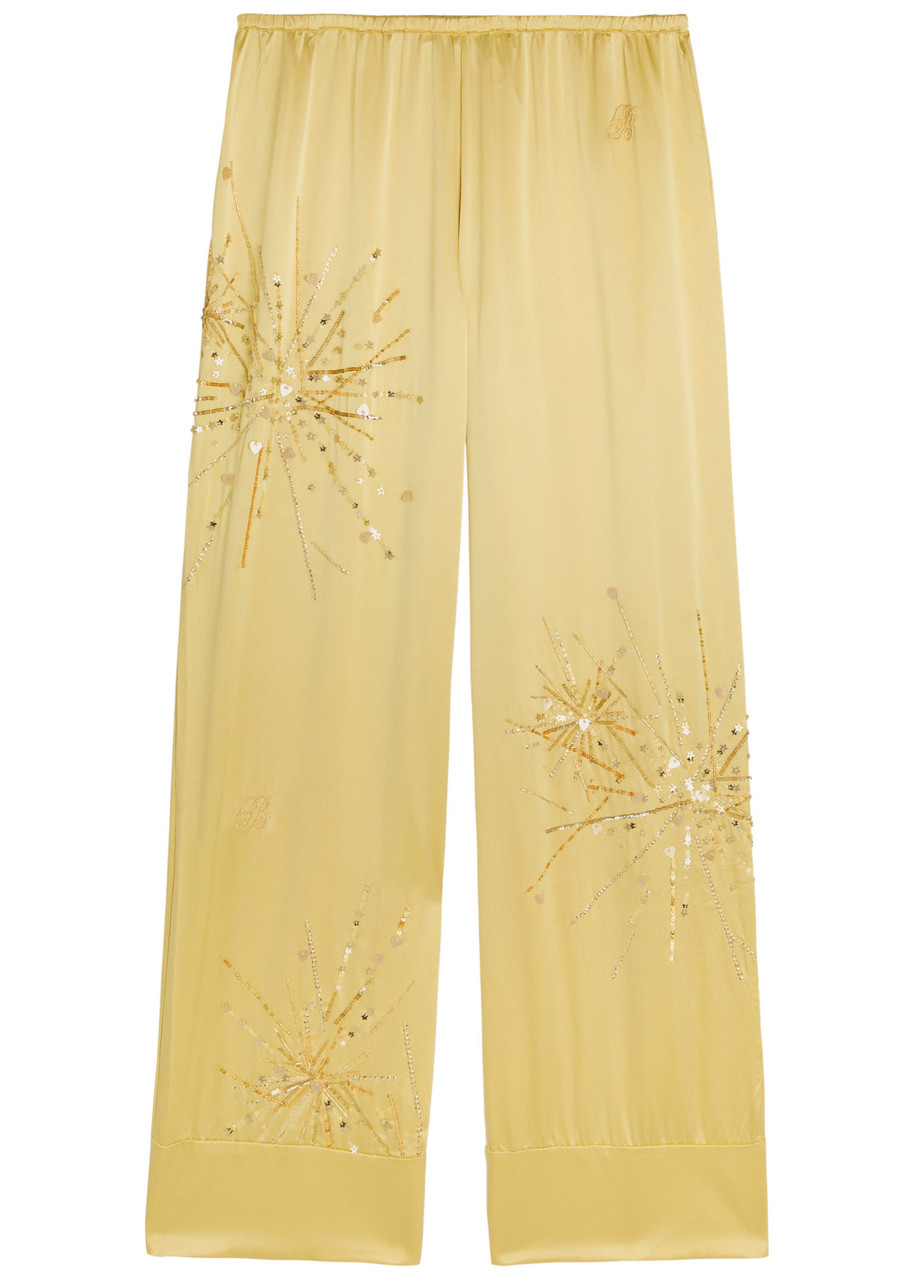Bernadette Louis Embellished Stretch-silk Trousers In Yellow