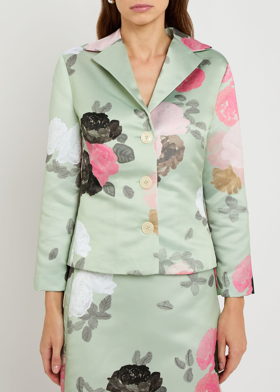 Bernadette Elle Floral-print Satin Jacket In Blue