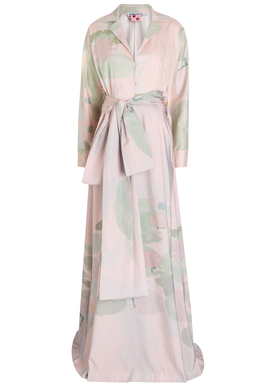 Bernadette Beatrice Printed Stretch-cotton Maxi Shirt Dress In Pink
