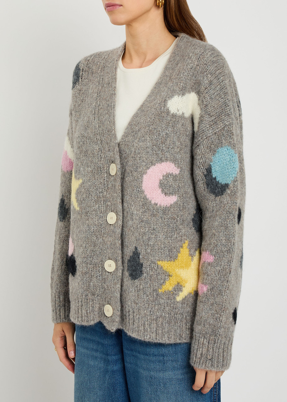 Bernadette Stormy Graphic Intarsia Alpaca-blend Cardigan In Gray