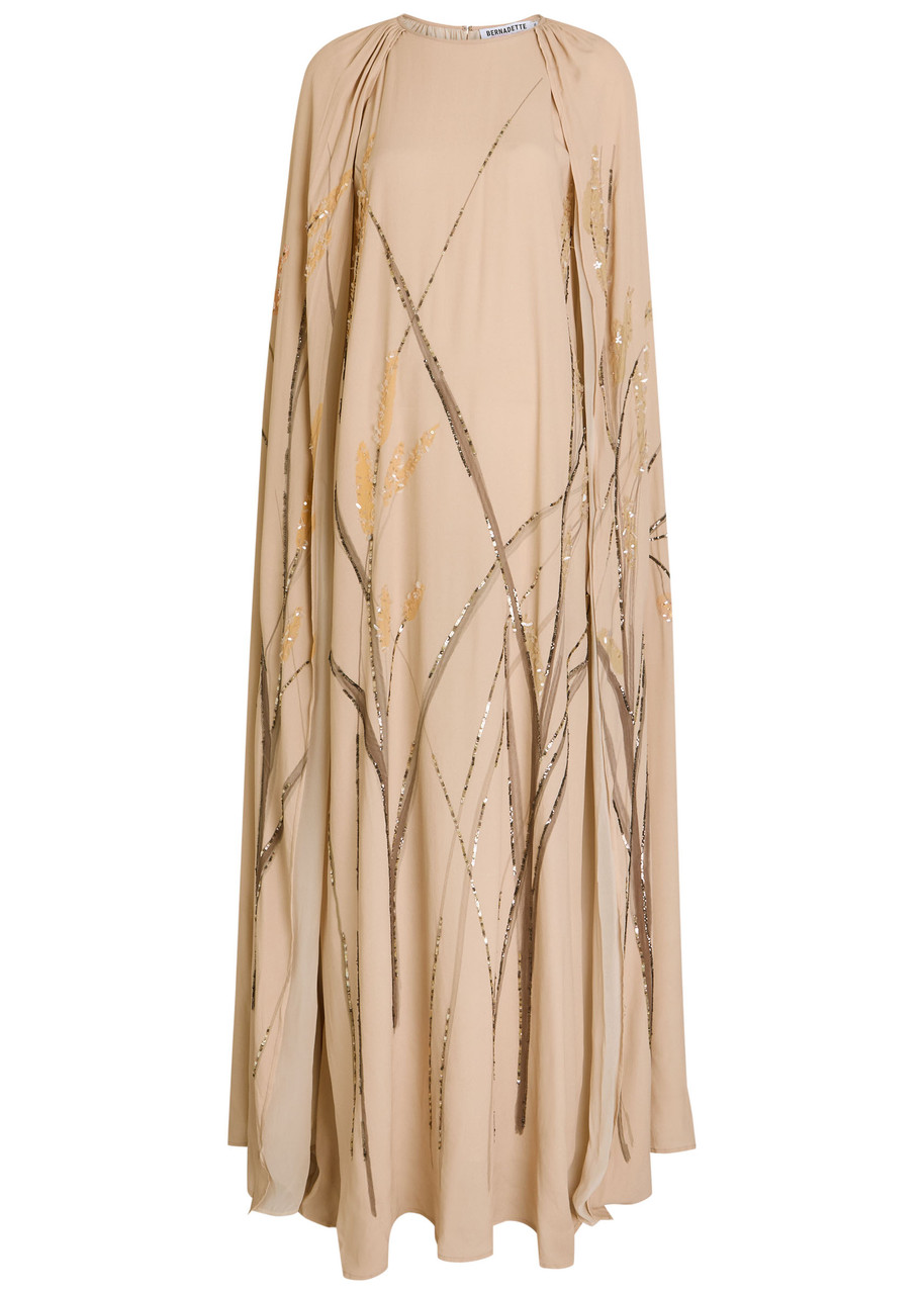 Bernadette Minnie Cape-effect Crepe Maxi Dress In Neutral