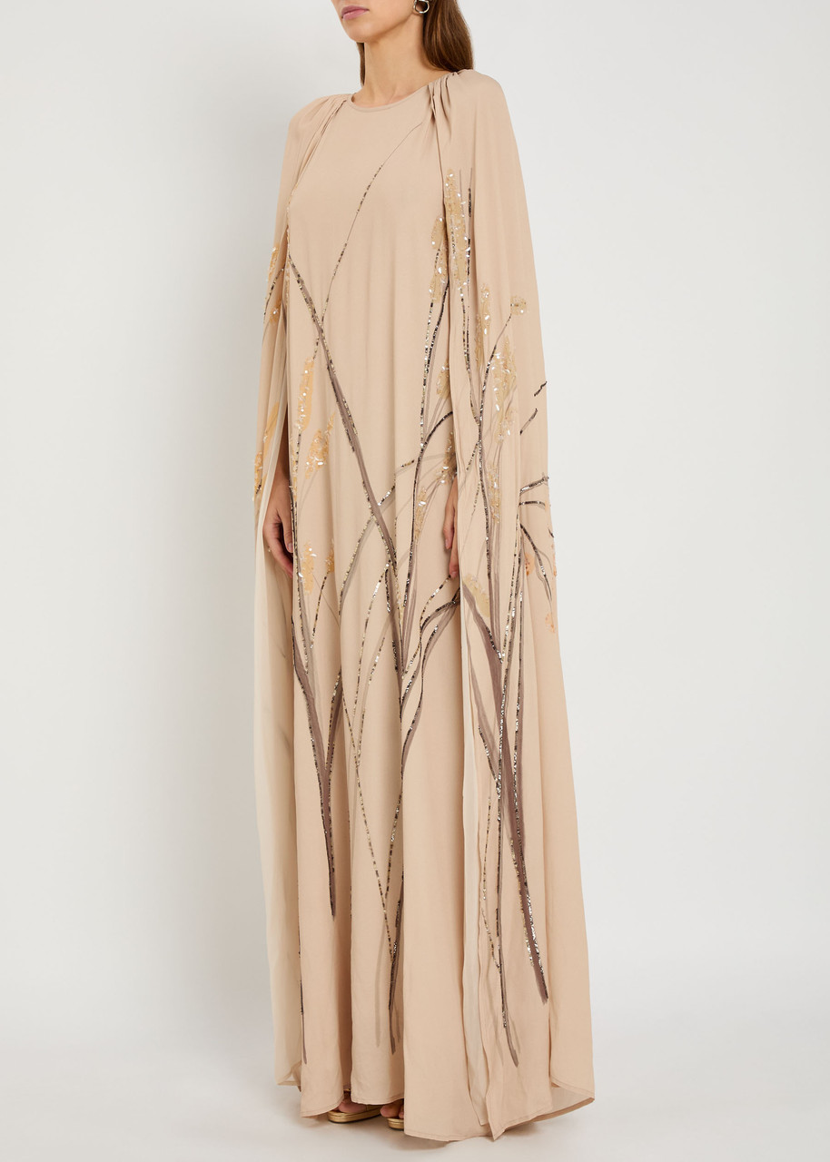 Bernadette Minnie Cape-effect Crepe Maxi Dress In Neutral