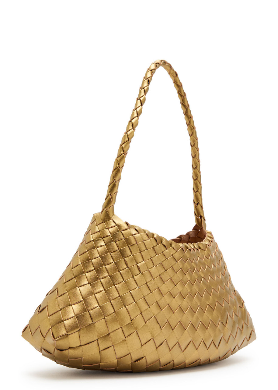 Dragon Diffusion Rosanna Woven Leather Shoulder Bag In Gold