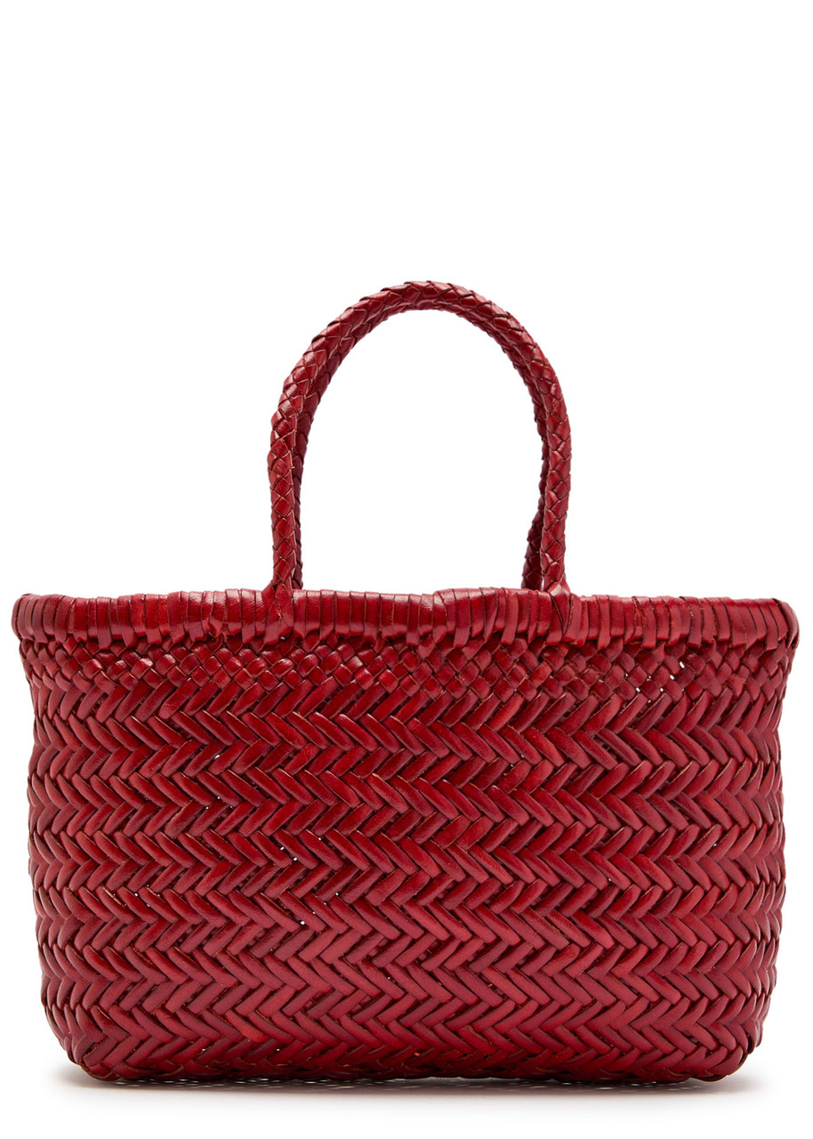Dragon Diffusion Mini Flat Gora Woven Leather Top Handle Bag In Red