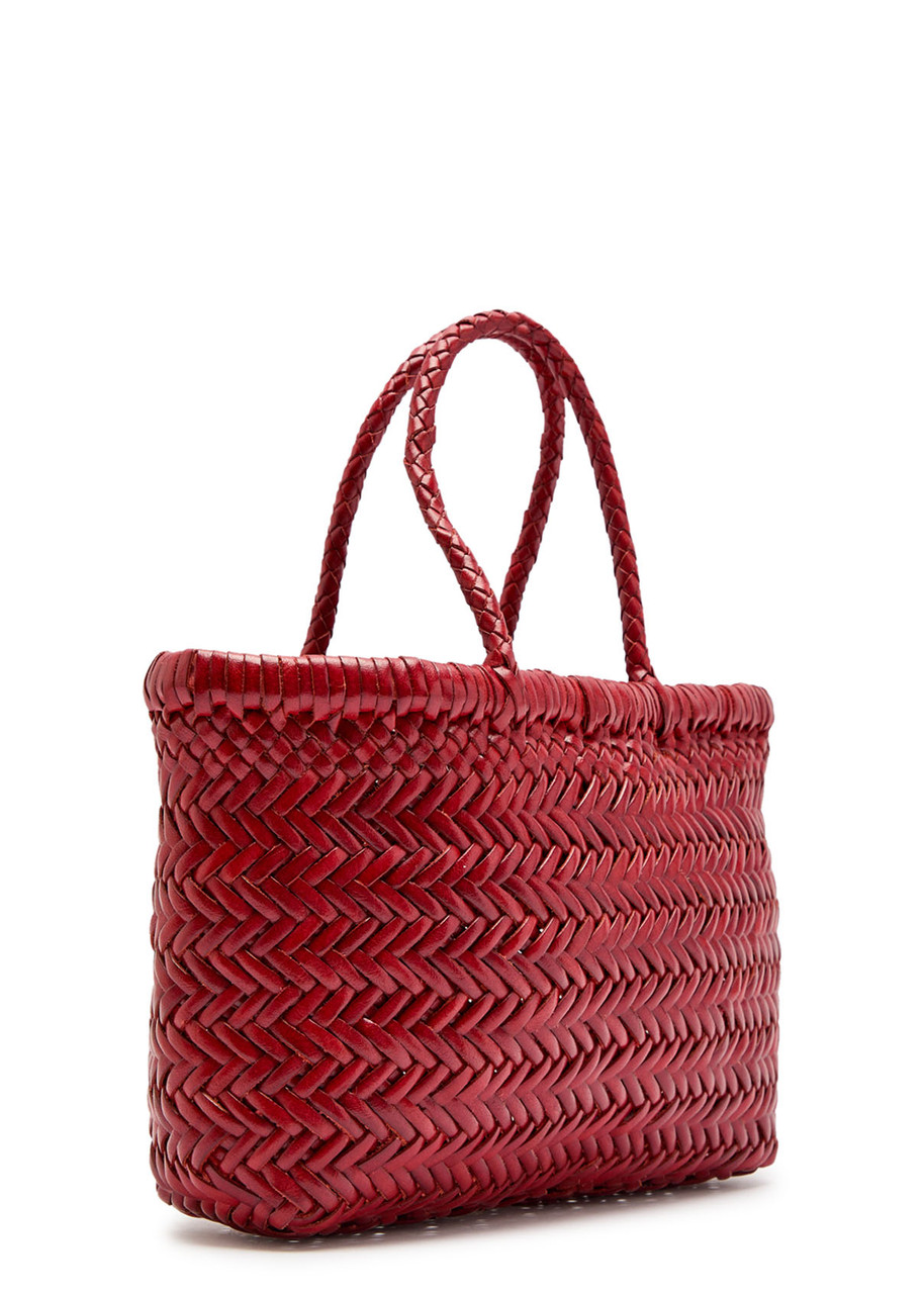 Dragon Diffusion Mini Flat Gora Woven Leather Top Handle Bag In Red
