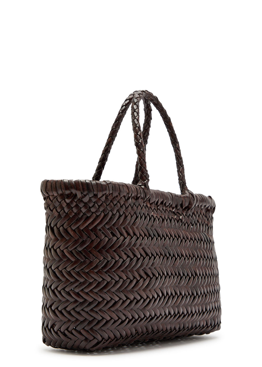 Dragon Diffusion Mini Flat Gora Woven Leather Top Handle Bag In Brown