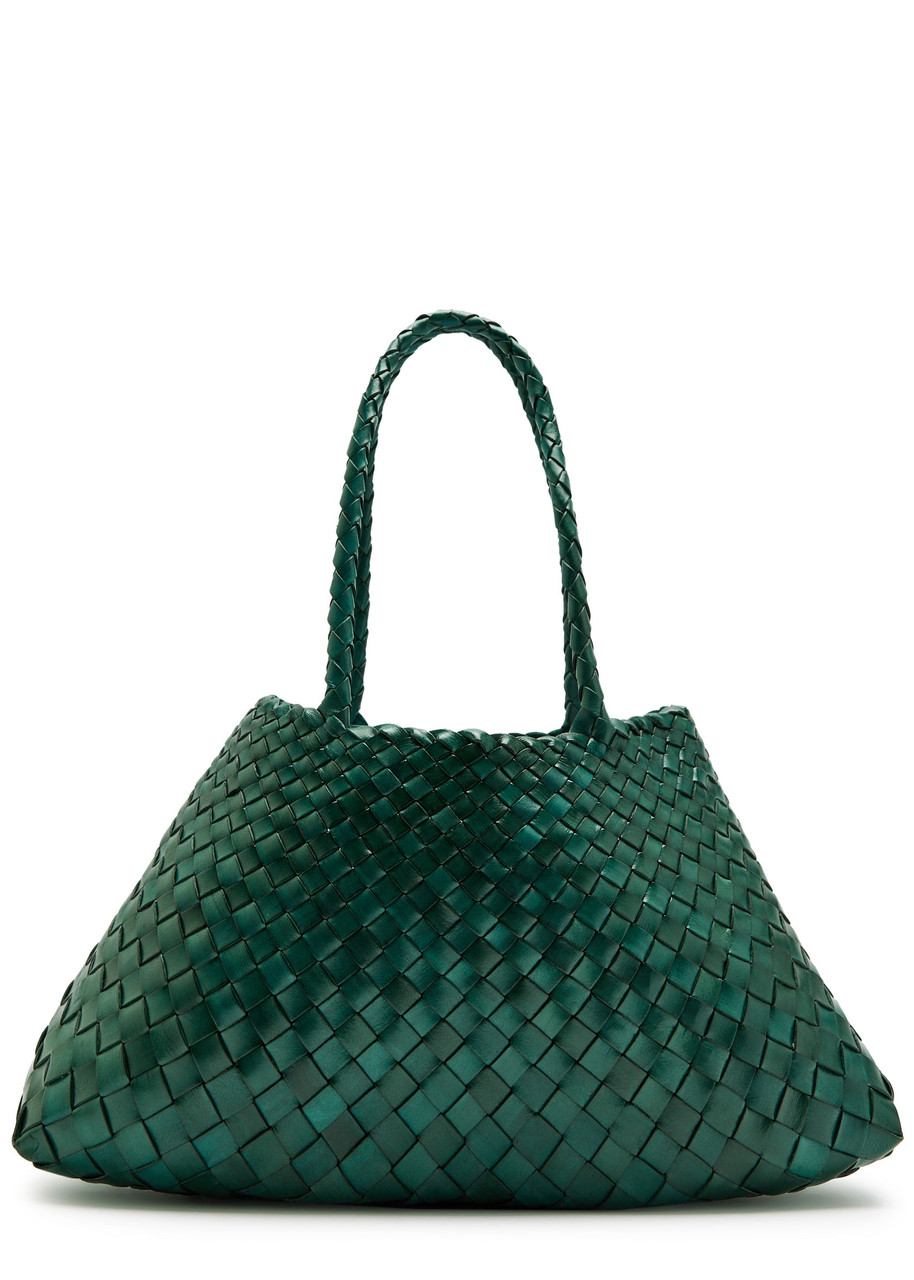 Dragon Diffusion Santa Croce Big Woven Leather Tote Bag In Green
