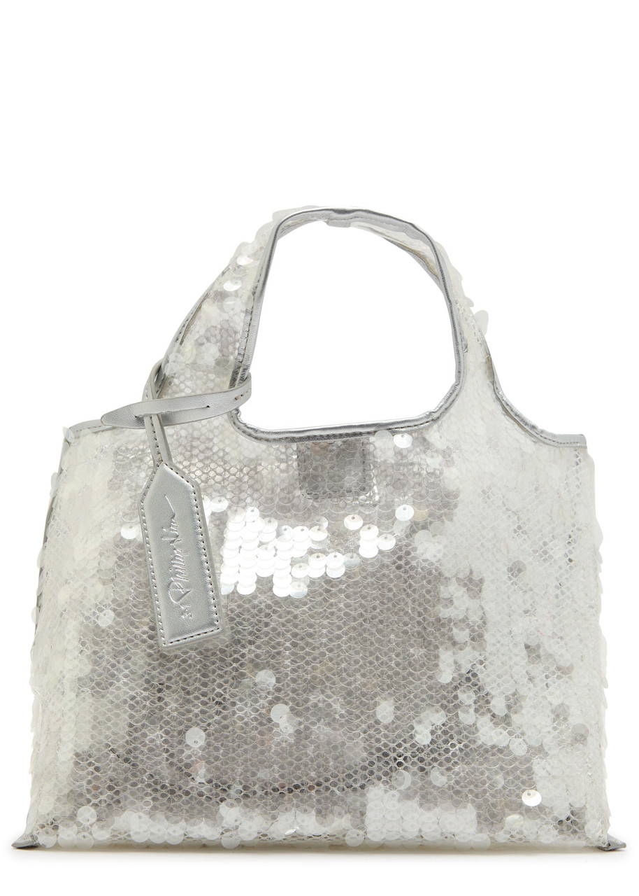 3.1 Phillip Lim Mini Market Sequin-embellished Mesh Tote Bag In Silver