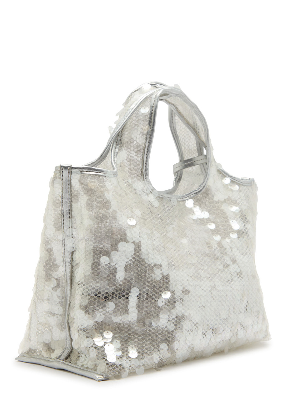 3.1 Phillip Lim Mini Market Sequin-embellished Mesh Tote Bag In Silver