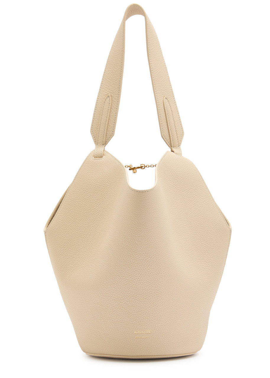 Khaite Lotus Mini Grained Leather Tote Bag In White