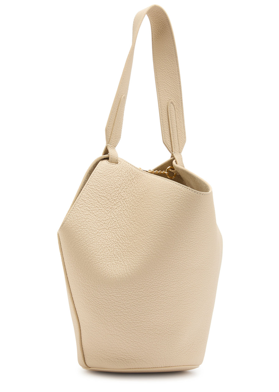 Khaite Lotus Mini Grained Leather Tote Bag In White