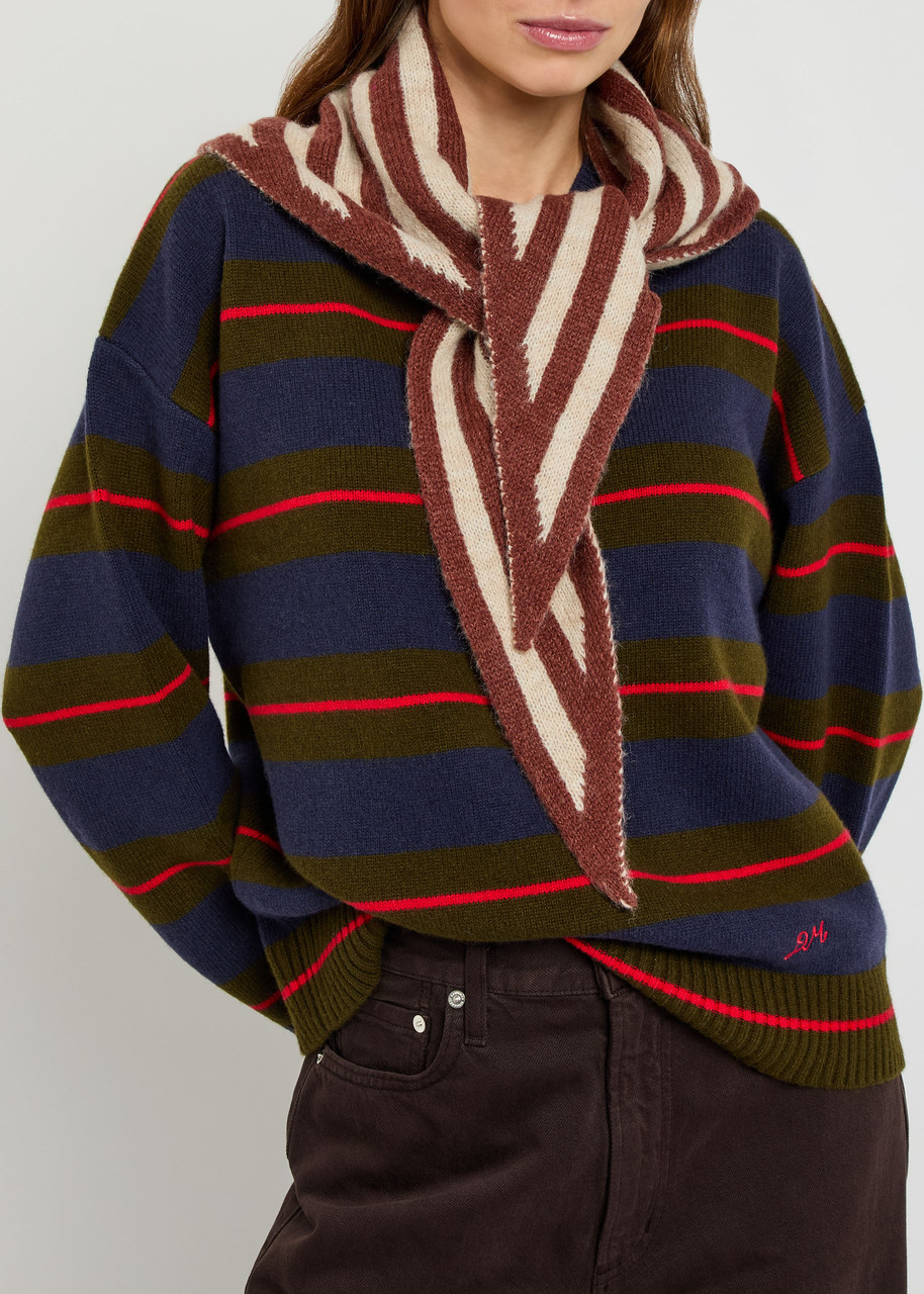 Damson Madder Striped Brushed Knit Head Scarf In Brown