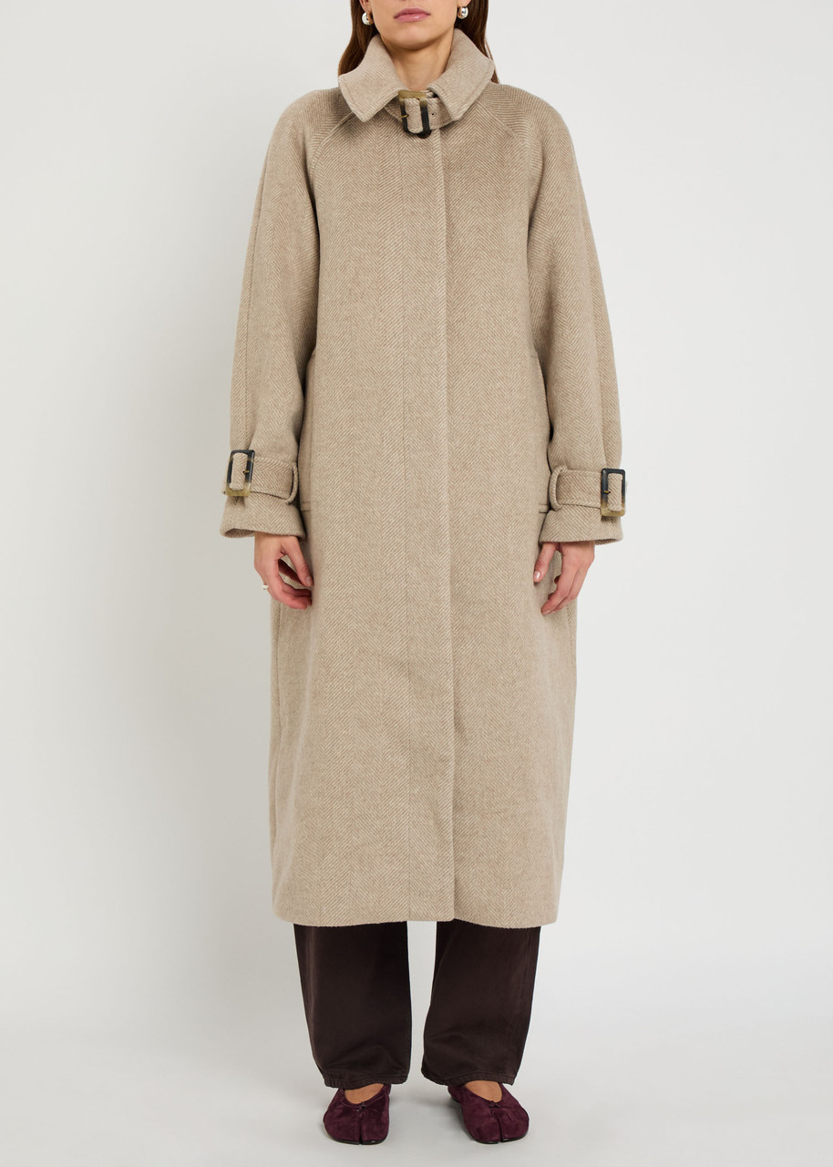Damson Madder Jude Herringbone Wool-blend Coat In Brown