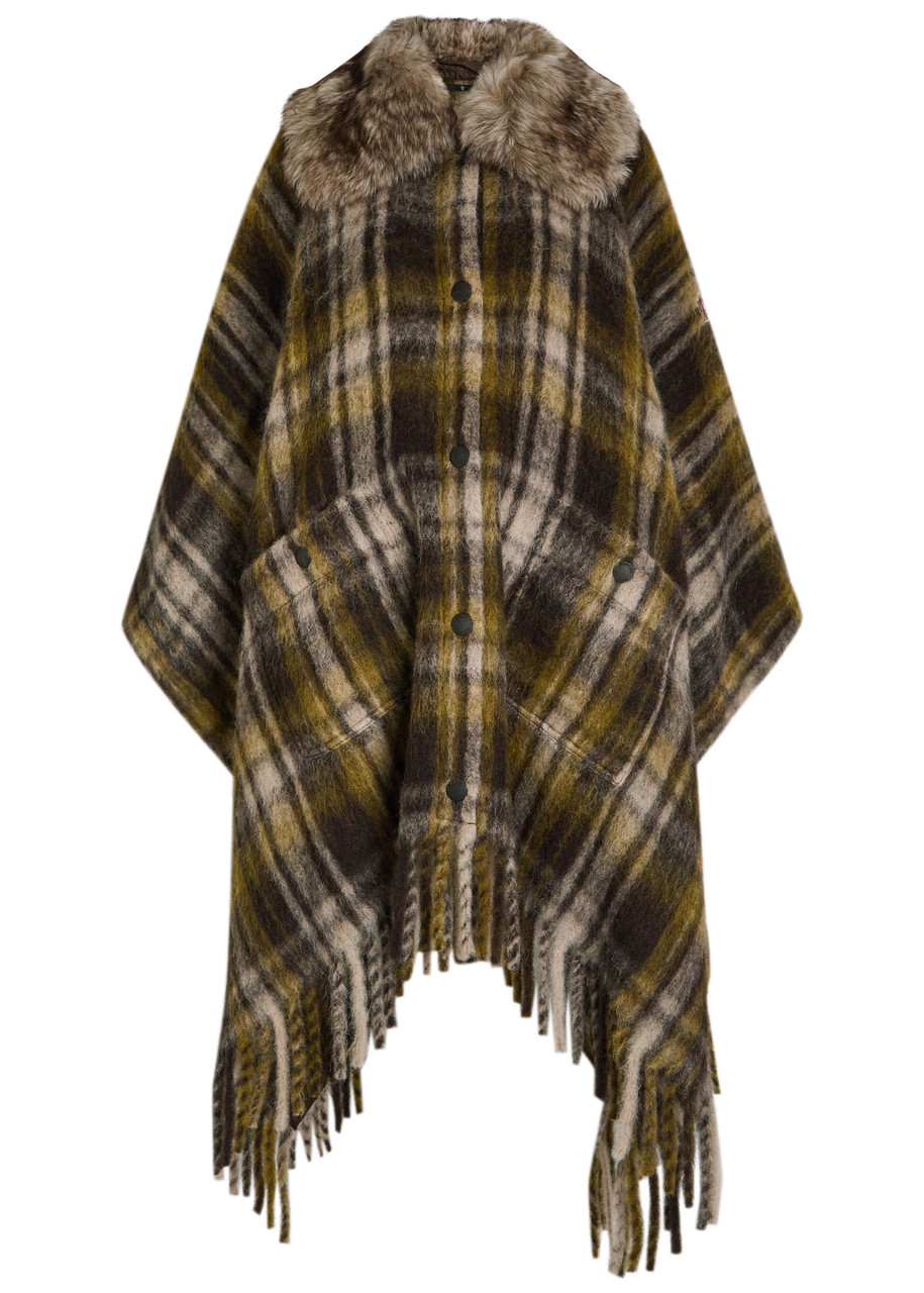 Moncler Plaid Brushed Wool-blend Cape In Multi