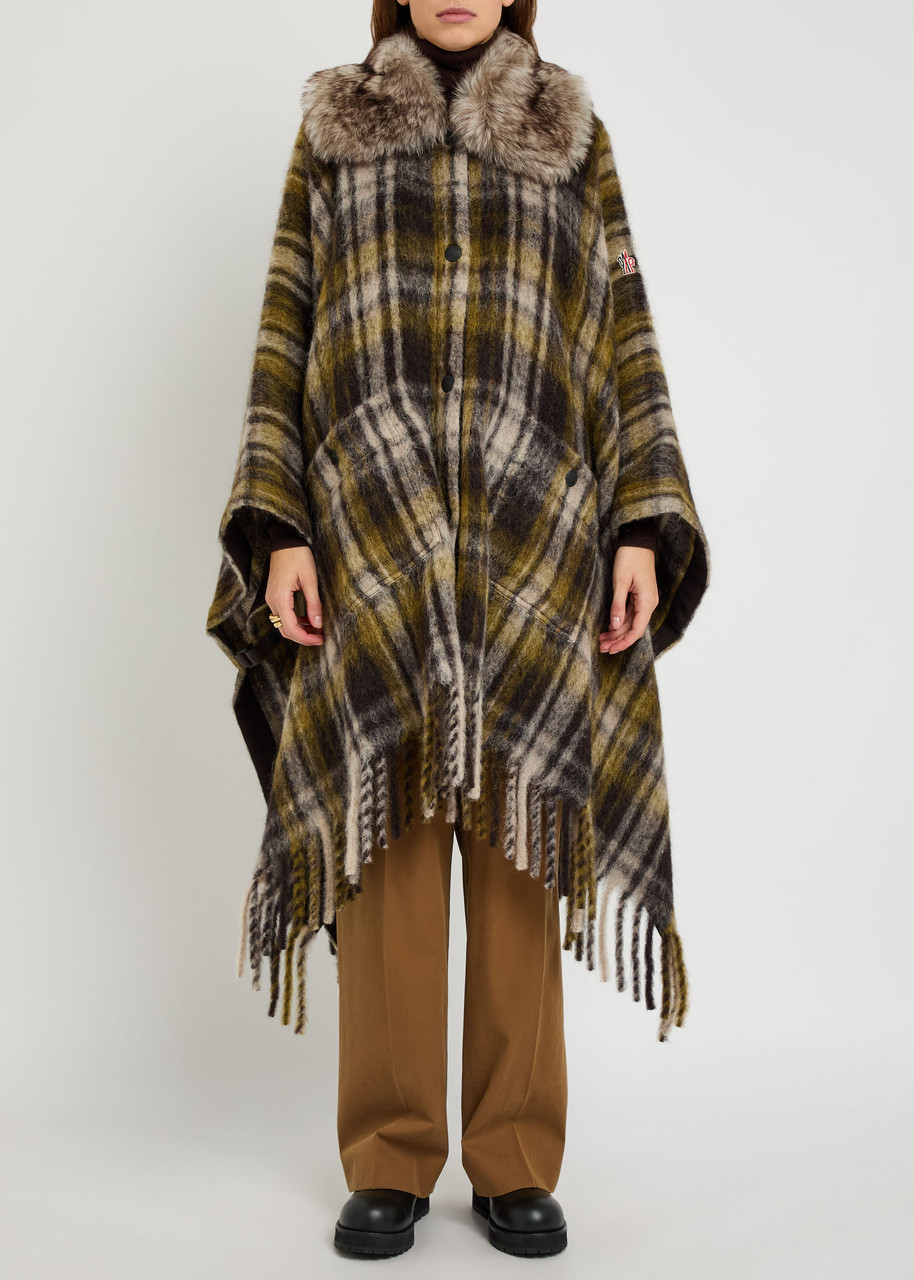 Moncler Plaid Brushed Wool-blend Cape In Multi