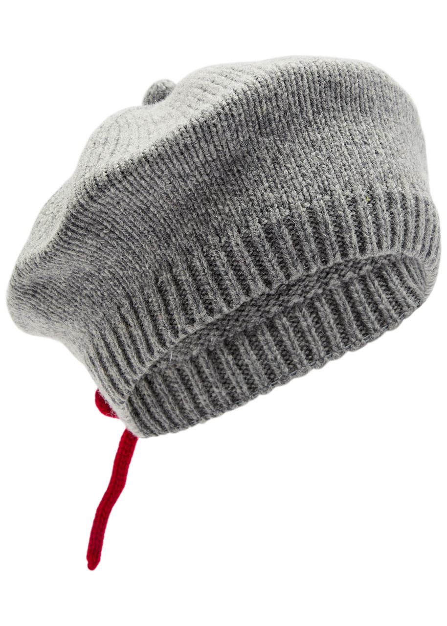 Damson Madder Bow-appliquéd Wool Beret In Gray