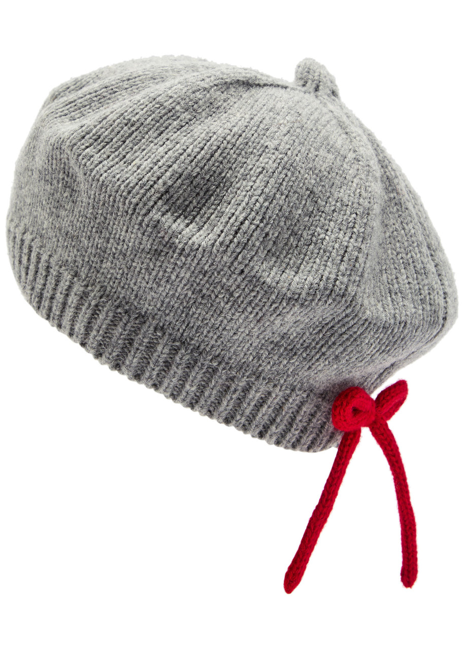 Damson Madder Bow-appliquéd Wool Beret In Gray
