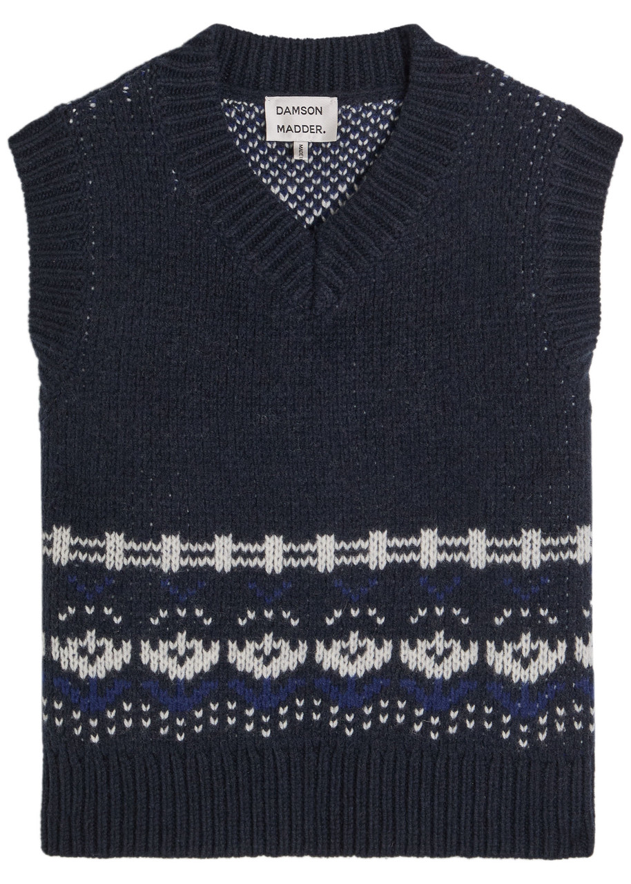 Damson Madder Rhona Fair Isle Wool Vest In Blue
