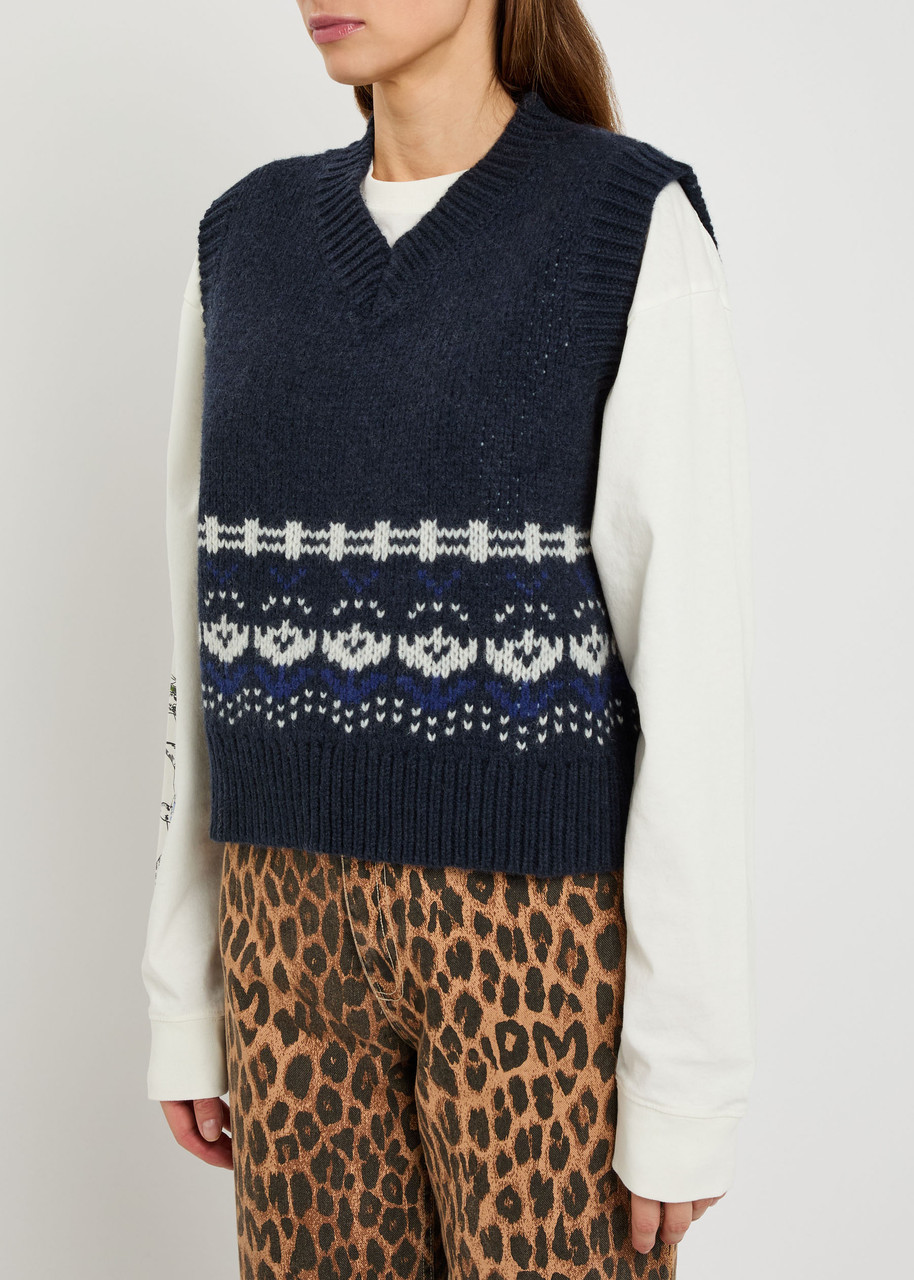 Damson Madder Rhona Fair Isle Wool Vest In Blue