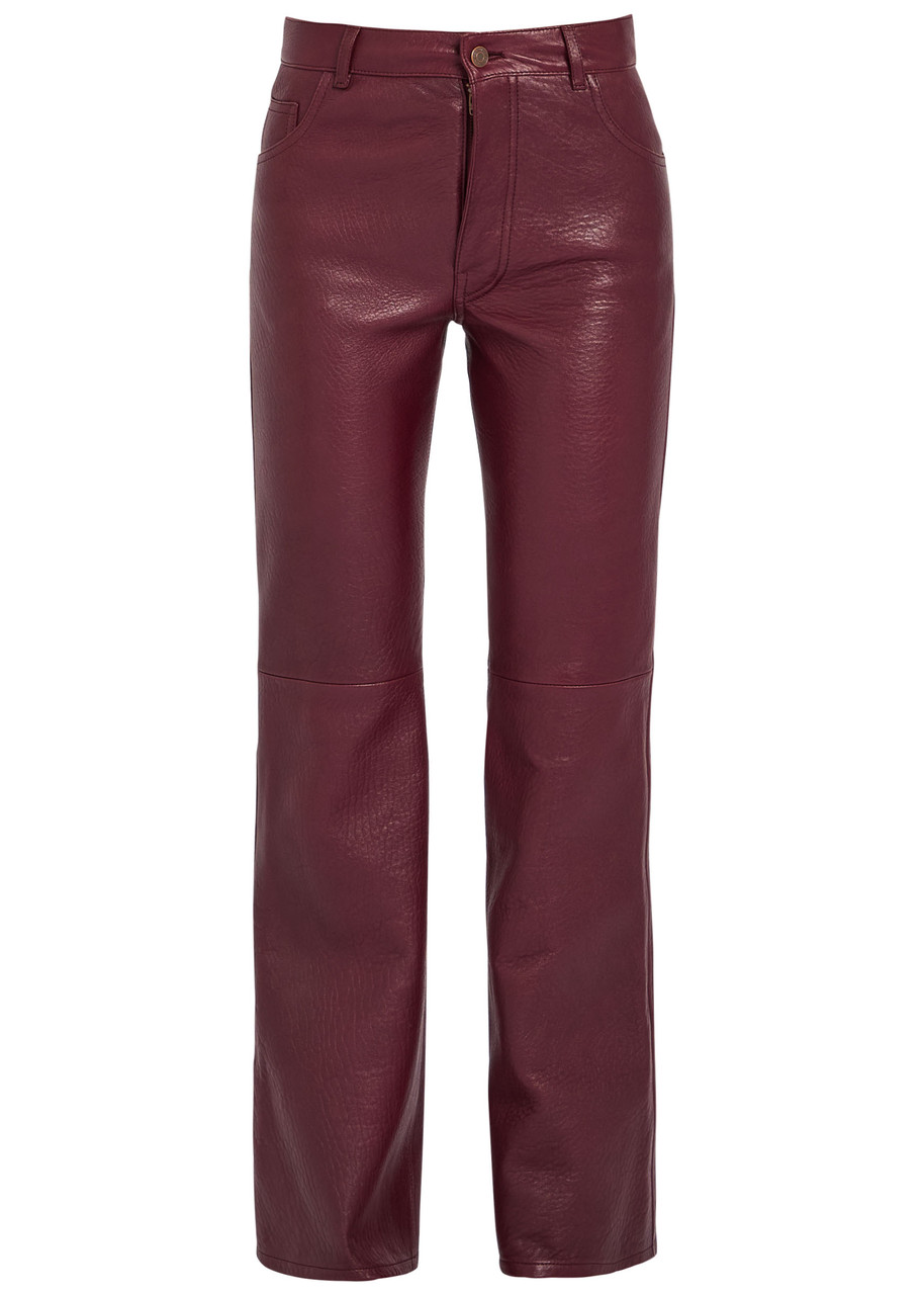 Chloé Chloe Flared-leg Grained Leather Trousers In Red