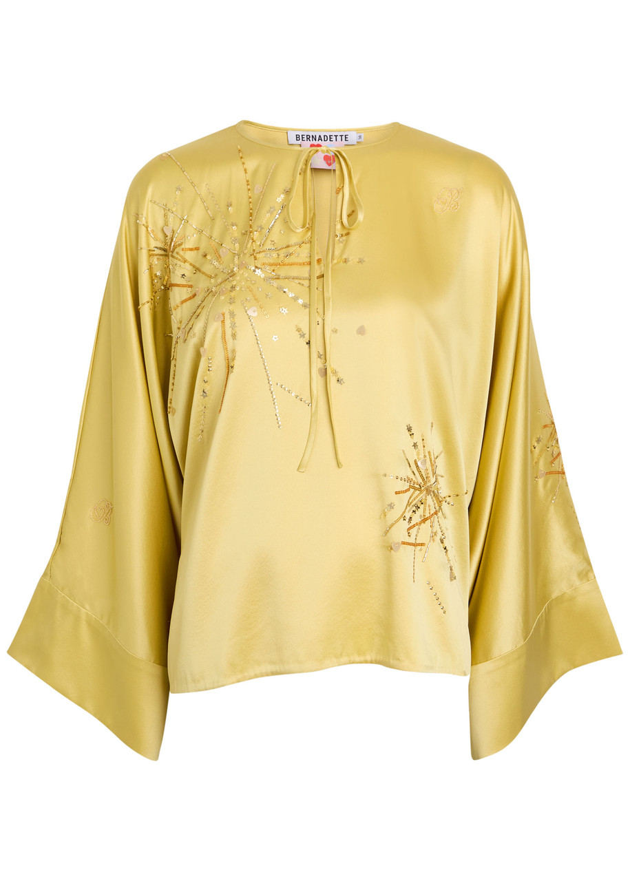 Bernadette Naomi Embellished Stretch-silk Blouse In Yellow