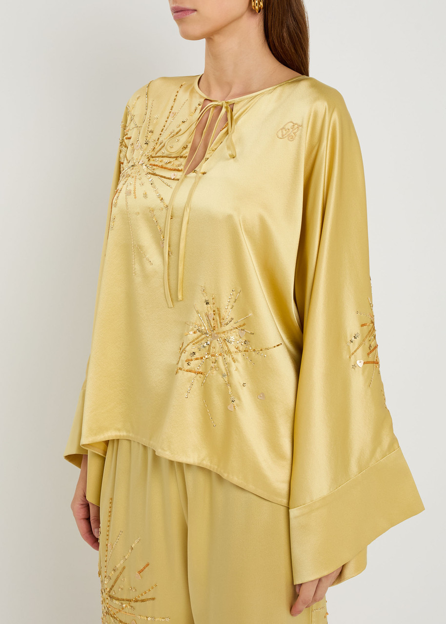 Bernadette Naomi Embellished Stretch-silk Blouse In Yellow