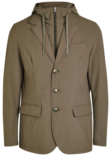 HERNO: Hooded-insert layered nylon blazer jacket