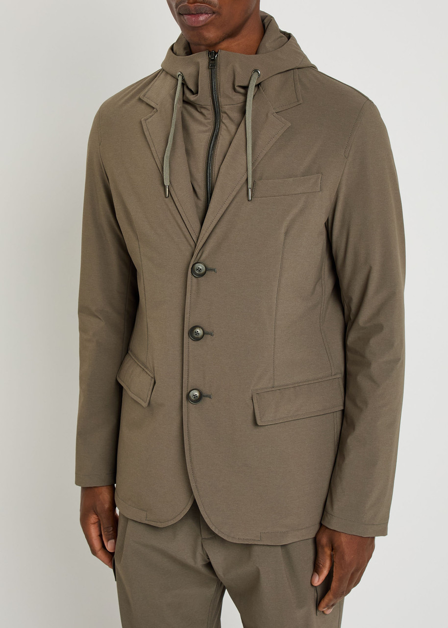Herno Hooded-insert Layered Nylon Blazer Jacket In Green