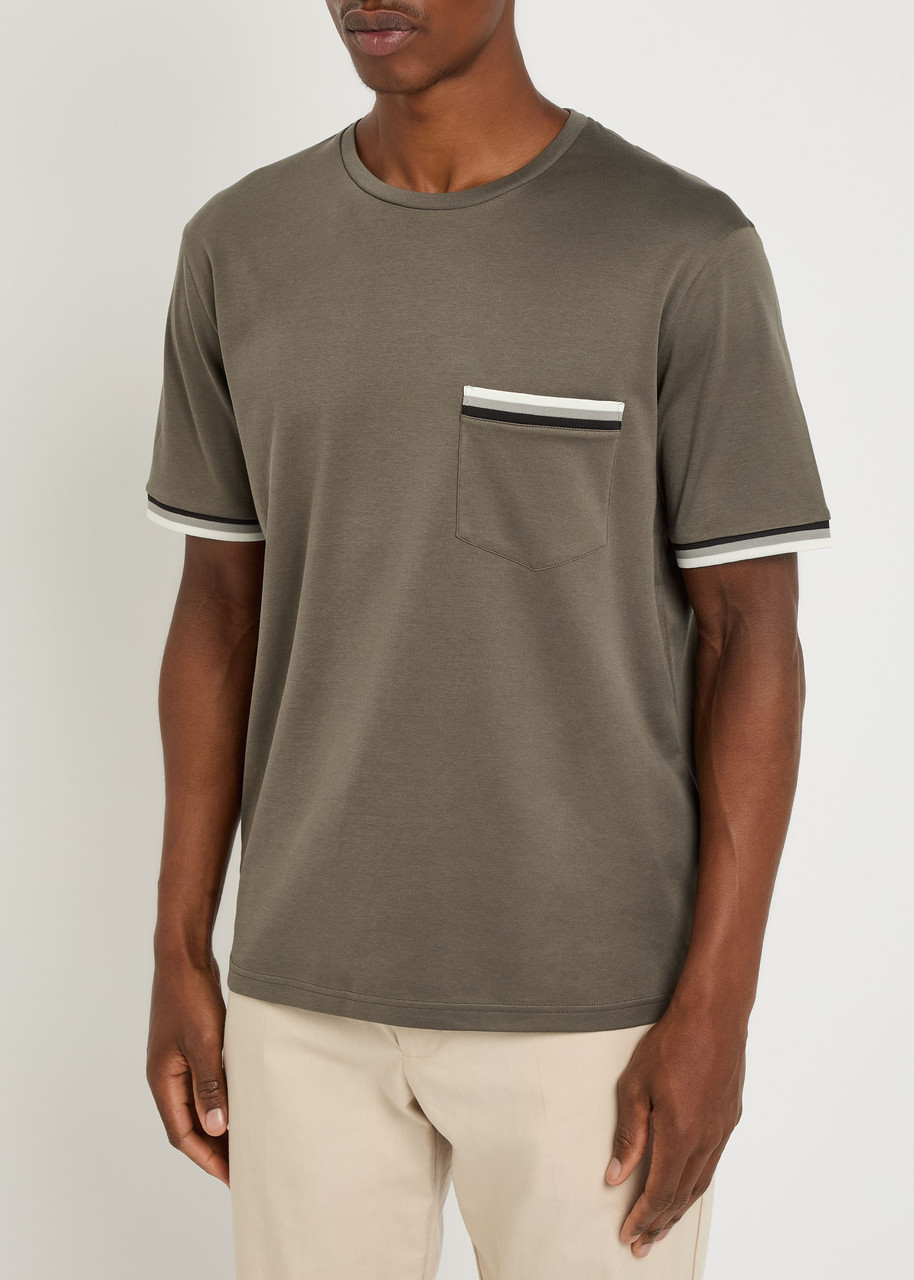 Herno Striped-trim Cotton T-shirt In Green