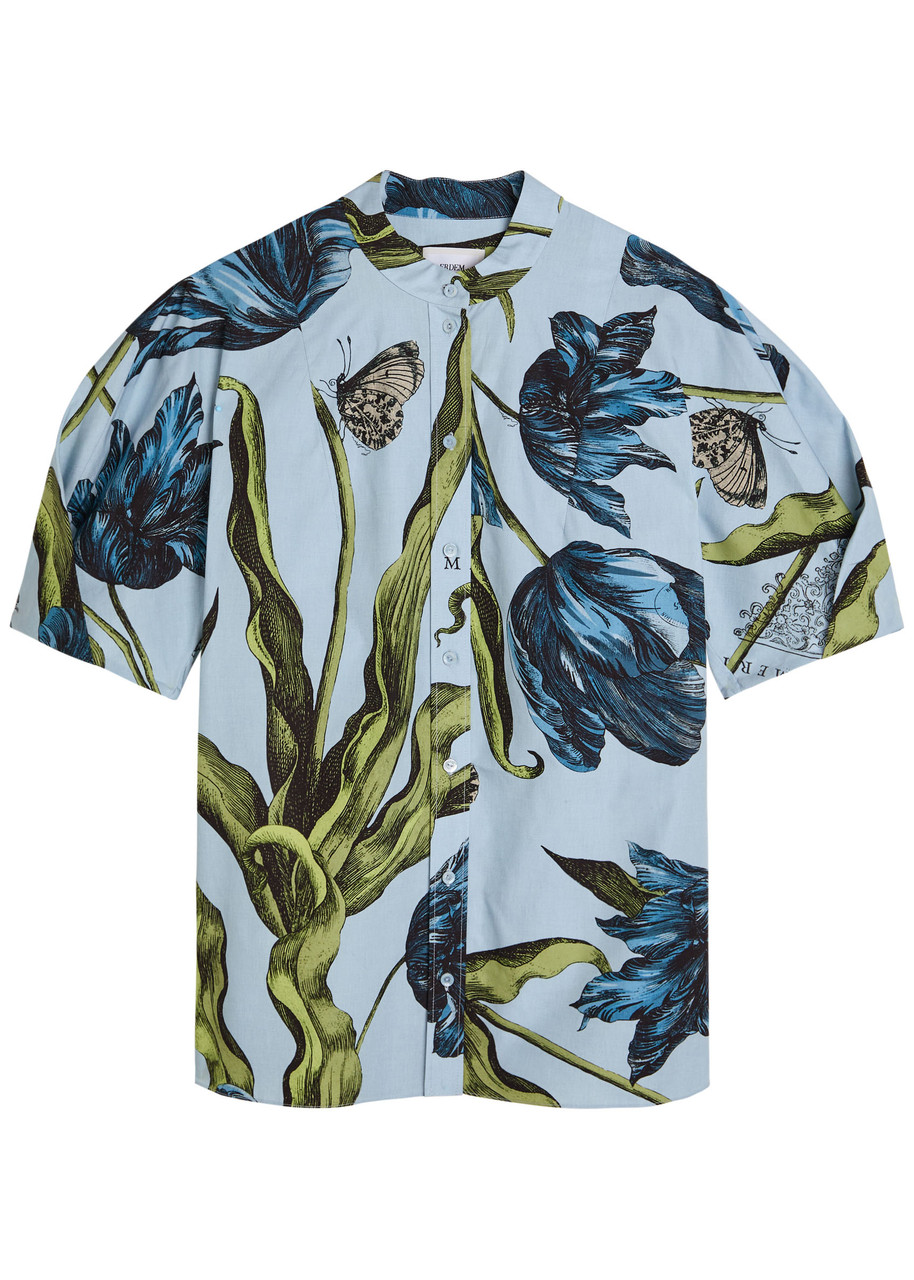 Erdem Printed Cotton-poplin Blouse In Blue