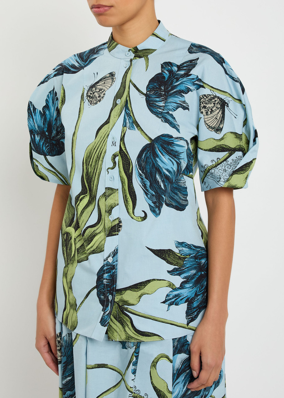 Erdem Printed Cotton-poplin Blouse In Blue