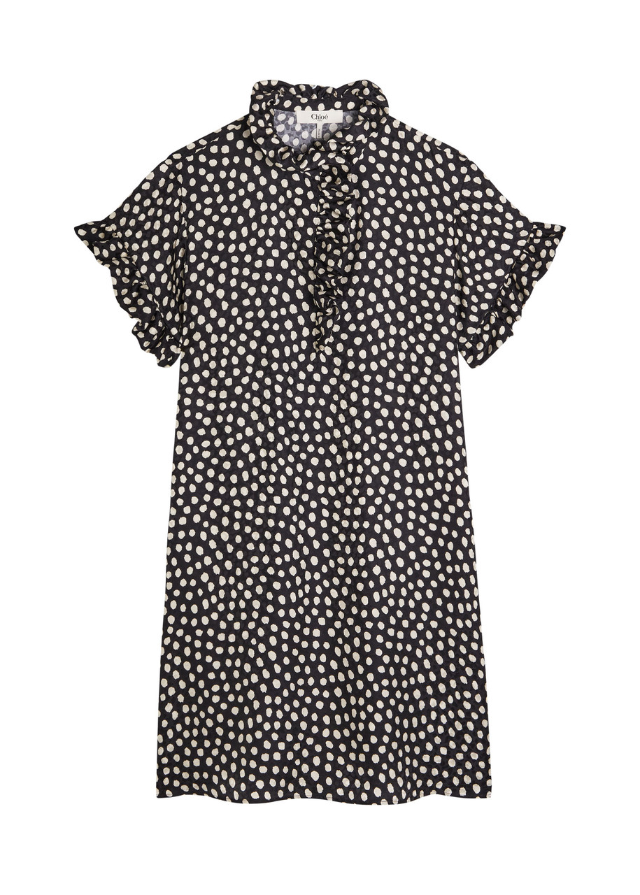 Chloé Chloe Polka Dot Silk Mini Dress In Black