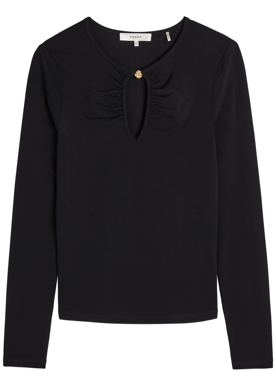 Frame The Keyhole Stretch-rayon Top In Black