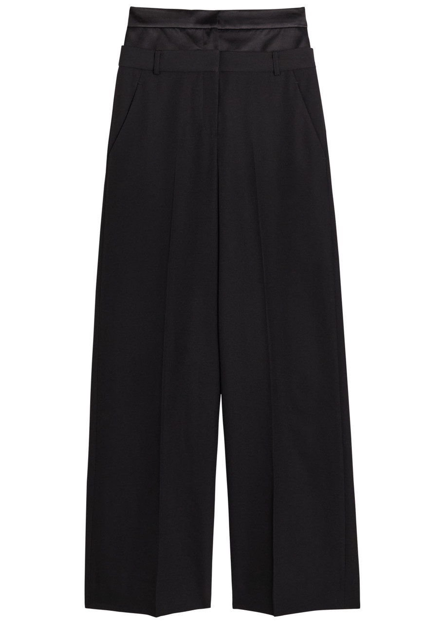 Erdem Layered Wide-leg Silk-blend And Wool Trousers In Black